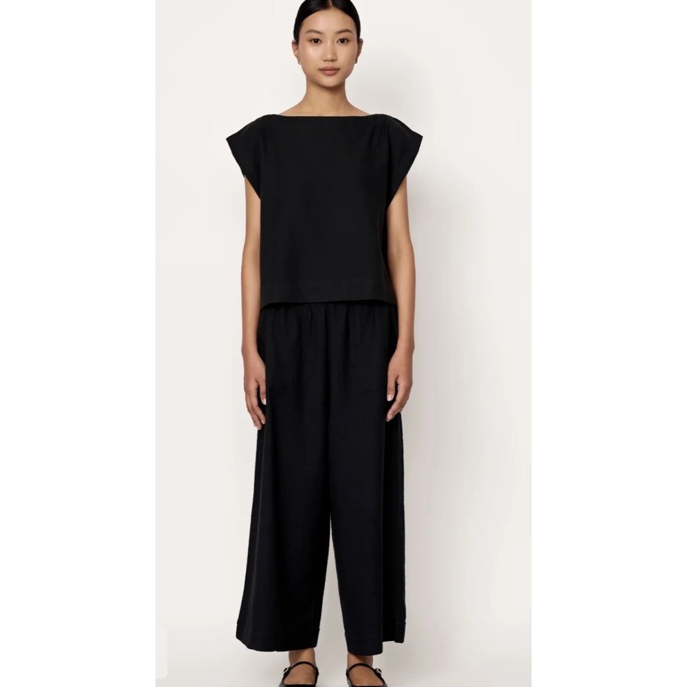 LAUDE the Label Everyday Crop Pant Black Cotton Wide Leg Small
